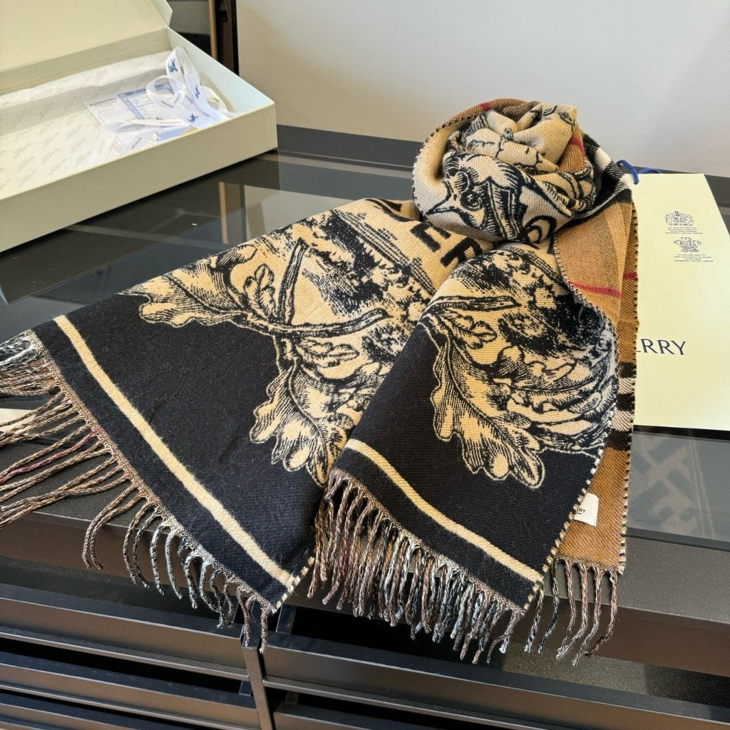 Burberry Check and Equestrian Knight Fringed Scarf — side