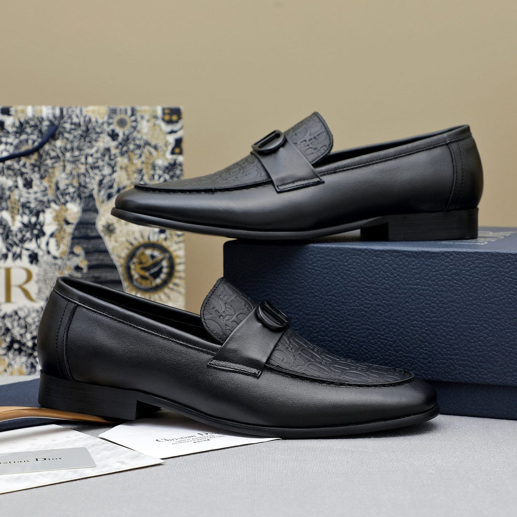 Dior Black Embossed Leather Loafers — side