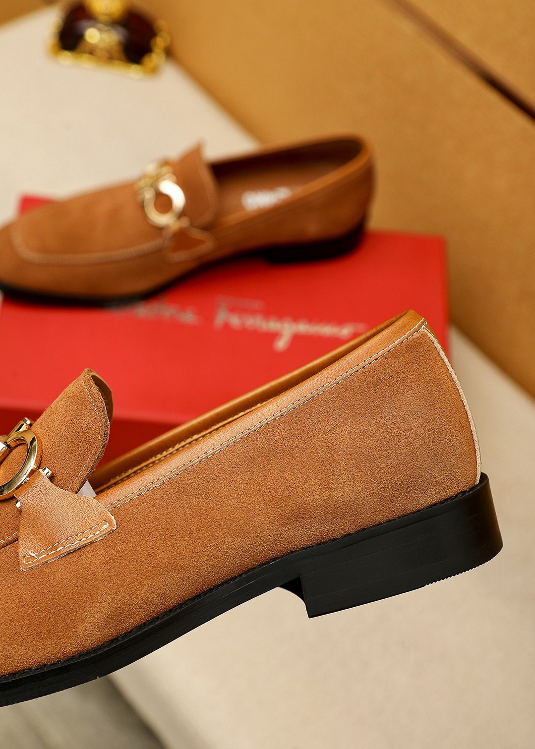 Ferragamo Brown Metal Hardware Loafers — detail