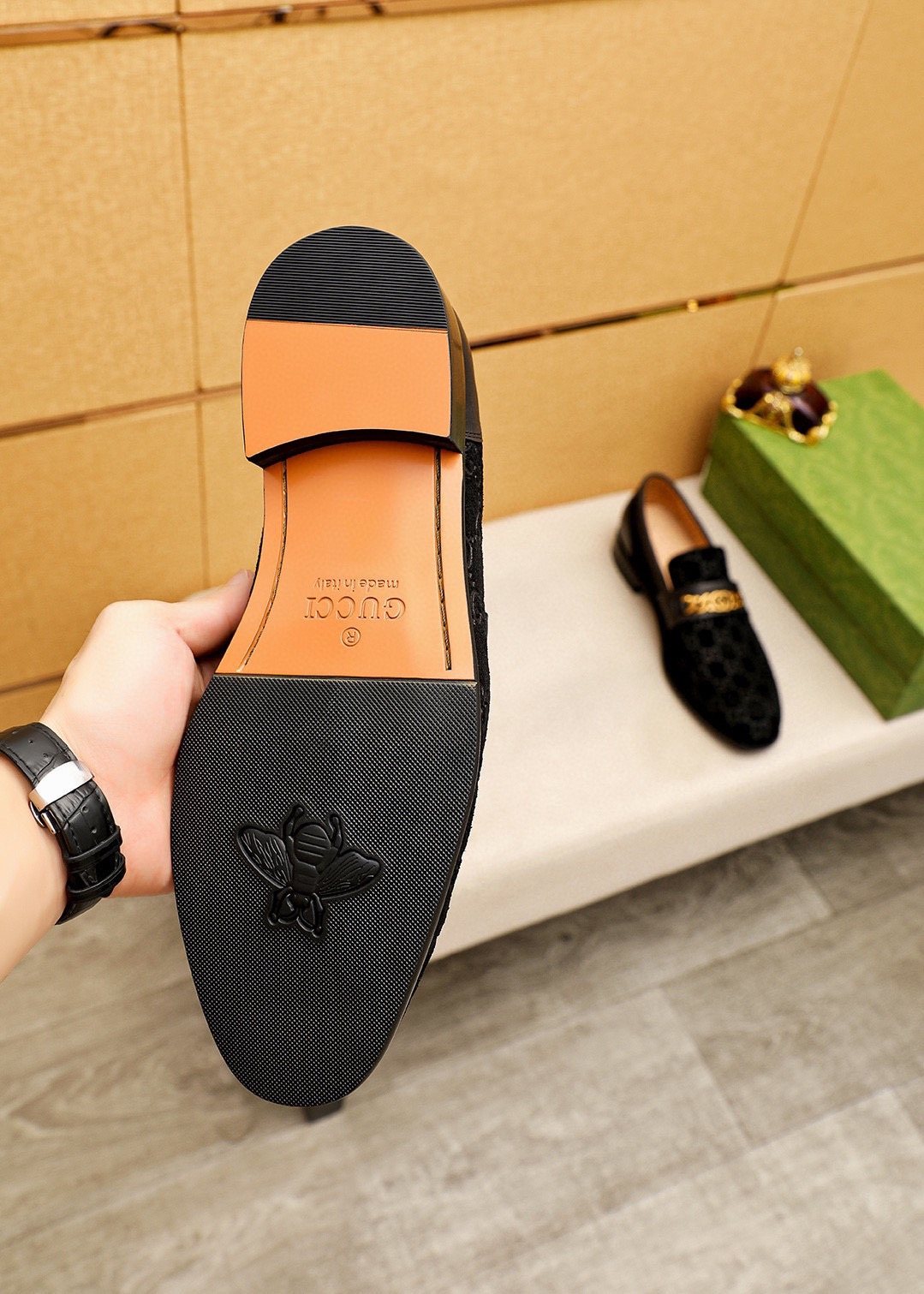 GUCCI Black Patterned Loafers — side