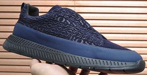 BOSS Navy Blue Textured Slip-On Sneakers — front