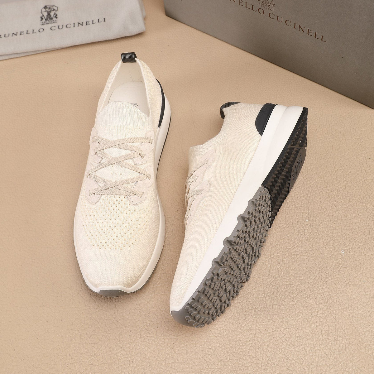 Brunello Cucinelli Knit Lace-Up Sneakers — front
