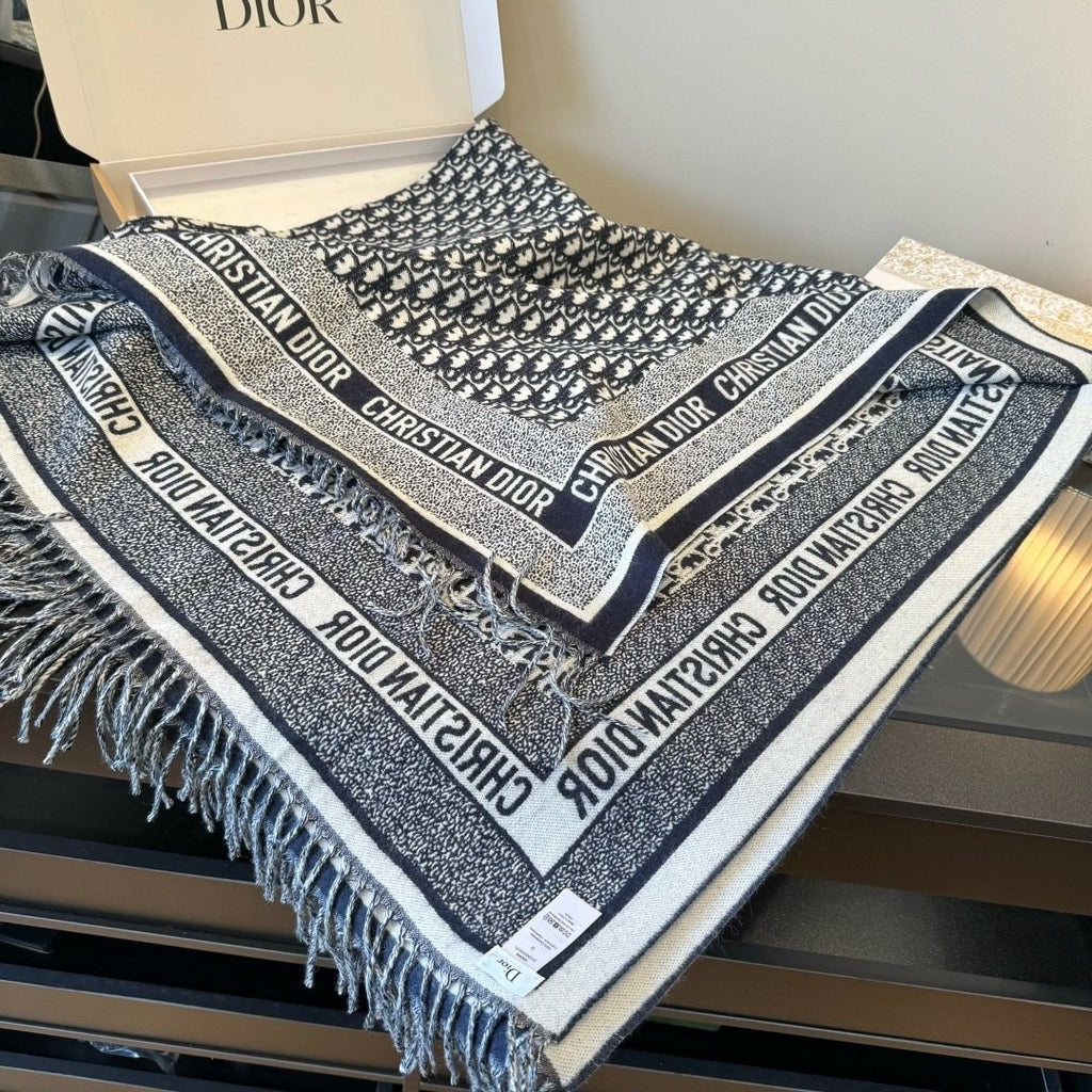 Dior Fringed Patterned Shawl — front