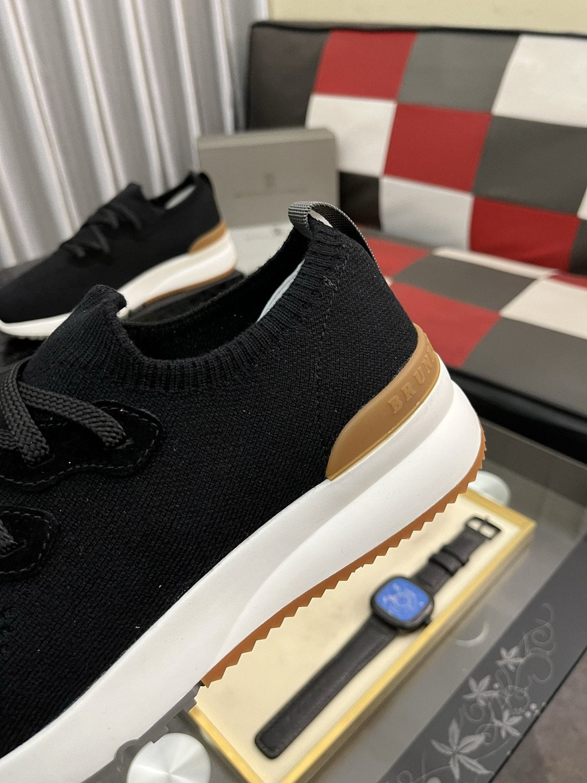Brunello Cucinelli Men's Knit Lace-Up Sneakers — detail