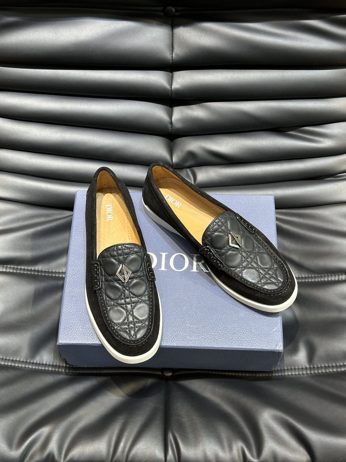 Dior Patterned Panel Loafers — side