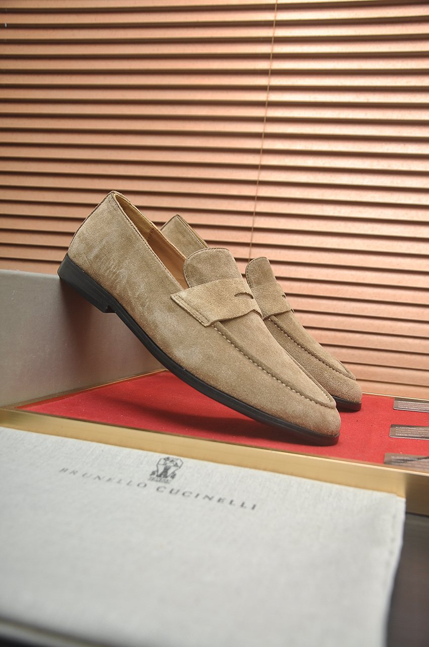 Brunello Cucinelli Suede Penny Loafers — front