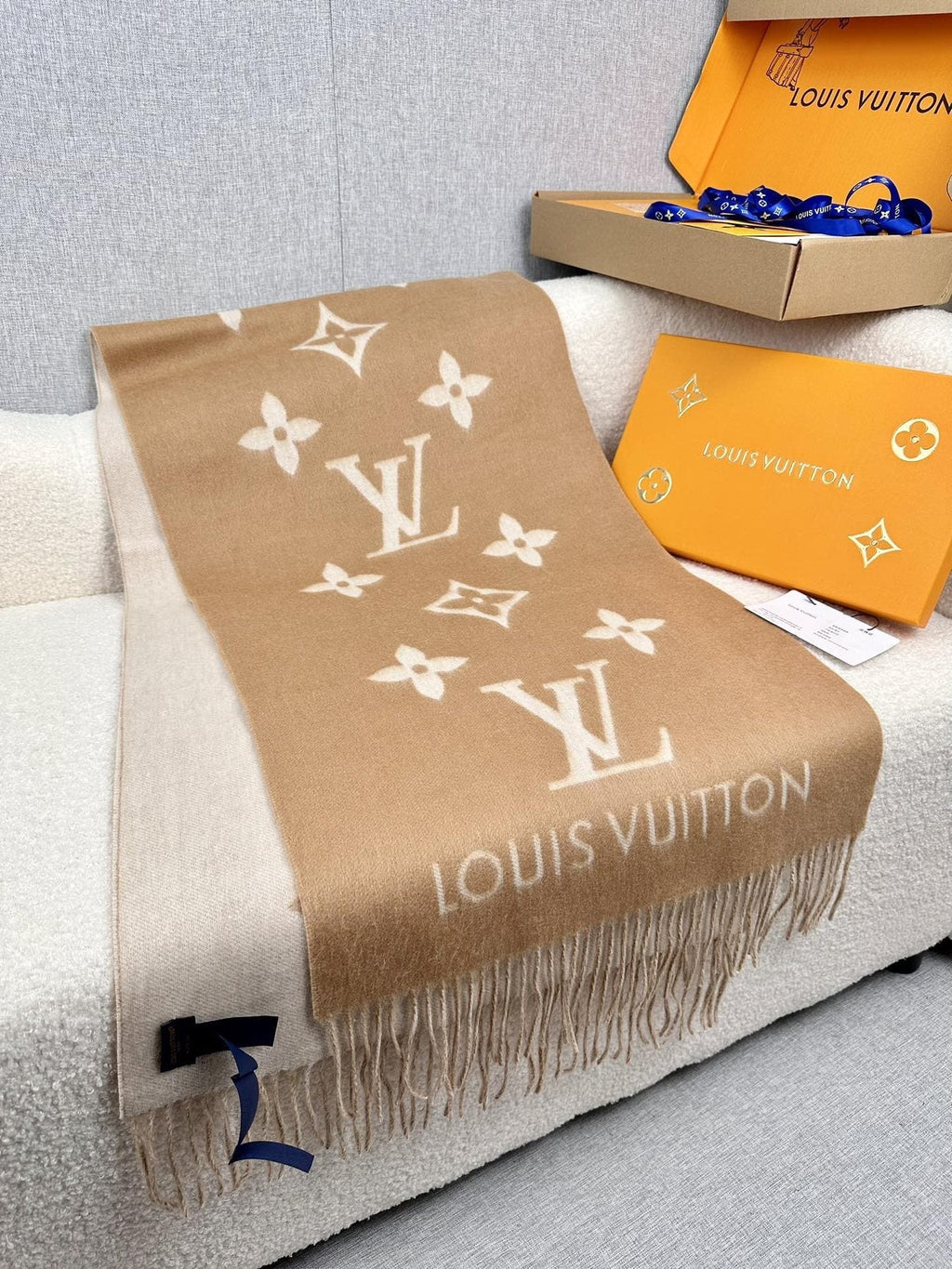 Louis Vuitton Reversible Monogram Fringe Scarf — front