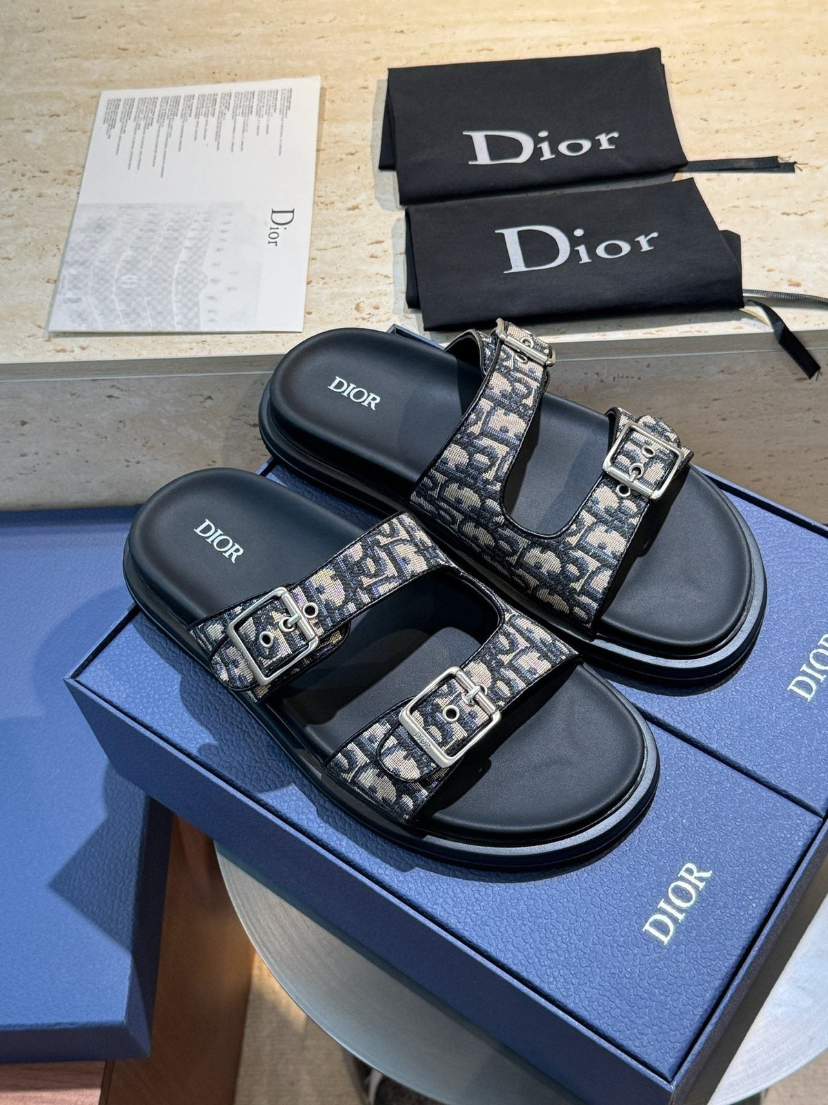 Dior Aqua Buckle Slide Sandals — front
