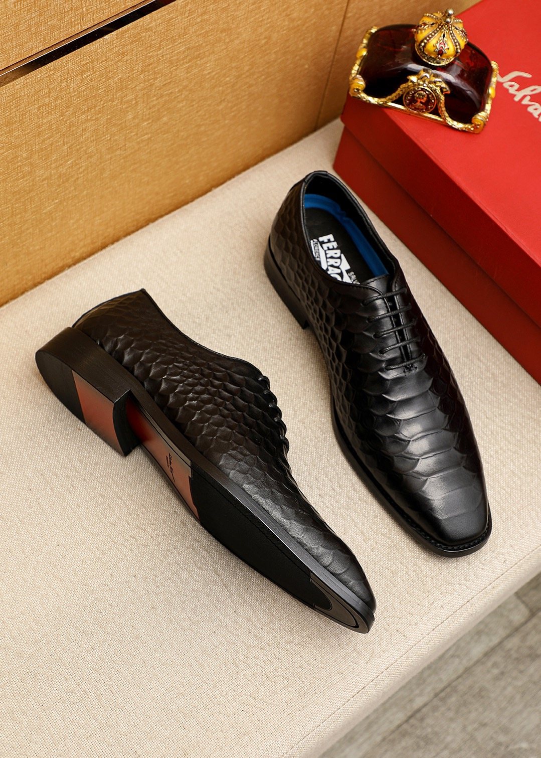 Ferragamo Textured Lace-Up Dress Shoes — front