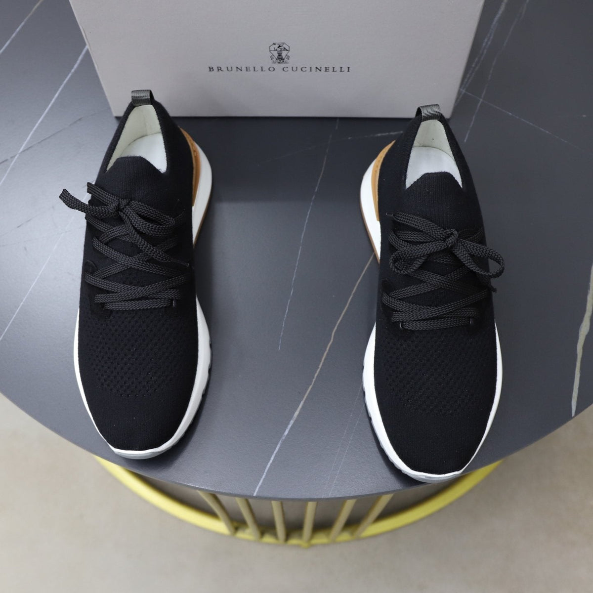 Brunello Cucinelli Dark Gray Knit Sneakers — front