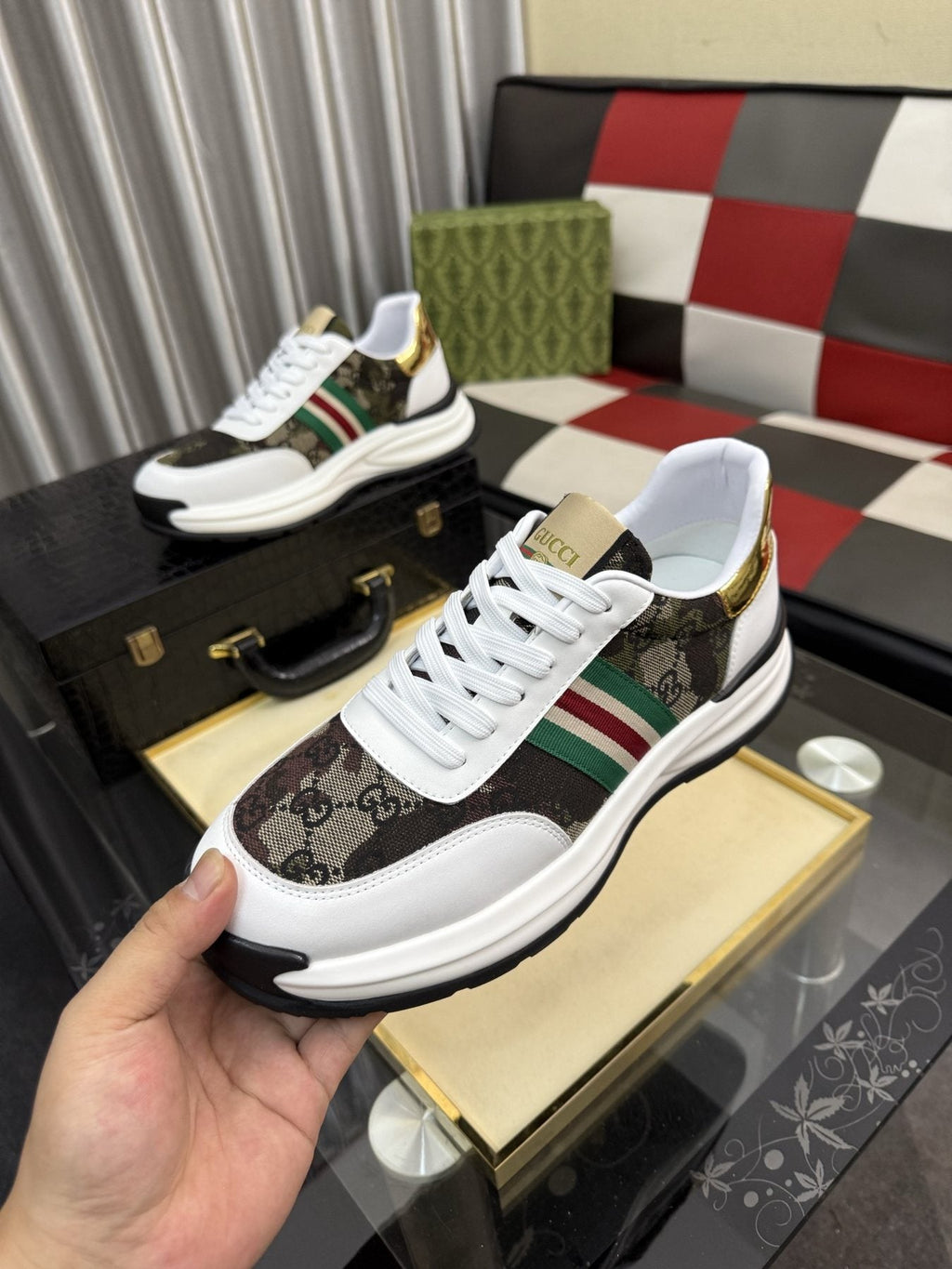 Gucci Monogram Stripe Low-Top Sneakers — side